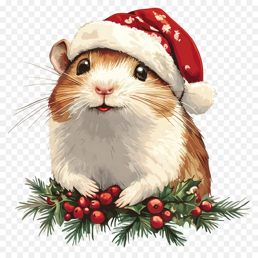 Hamster De Natal，Hamster Com Chapéu De Papai Noel PNG