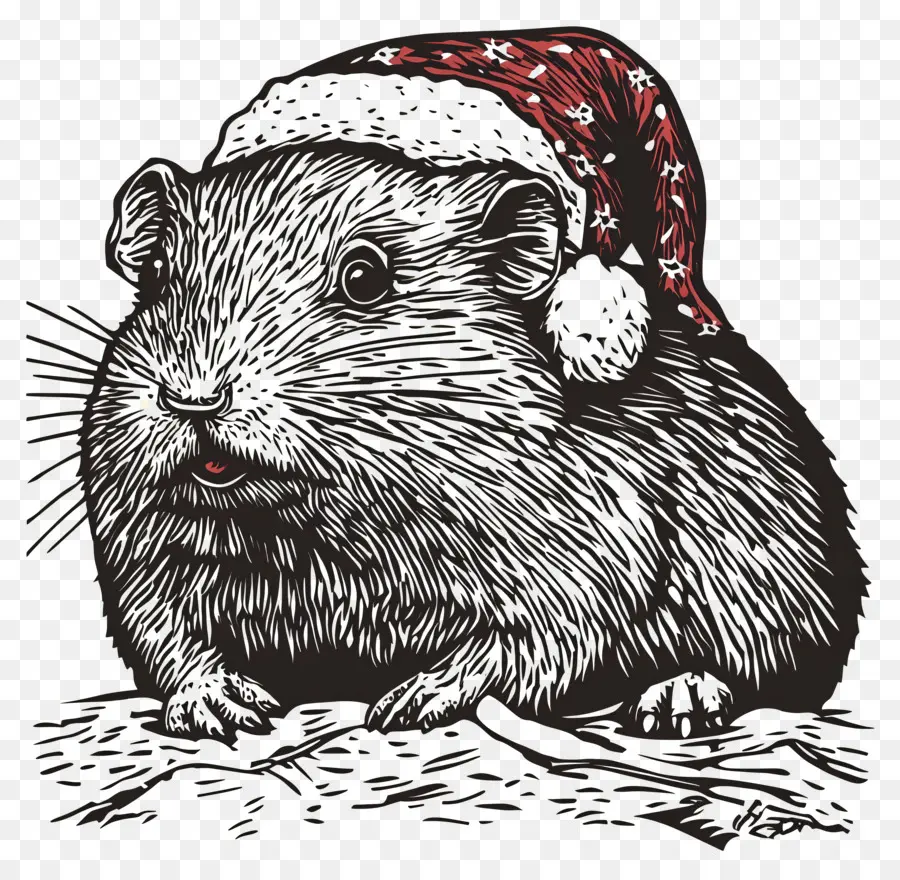 Hamster De Natal，Porquinho Da índia Com Chapéu De Papai Noel PNG