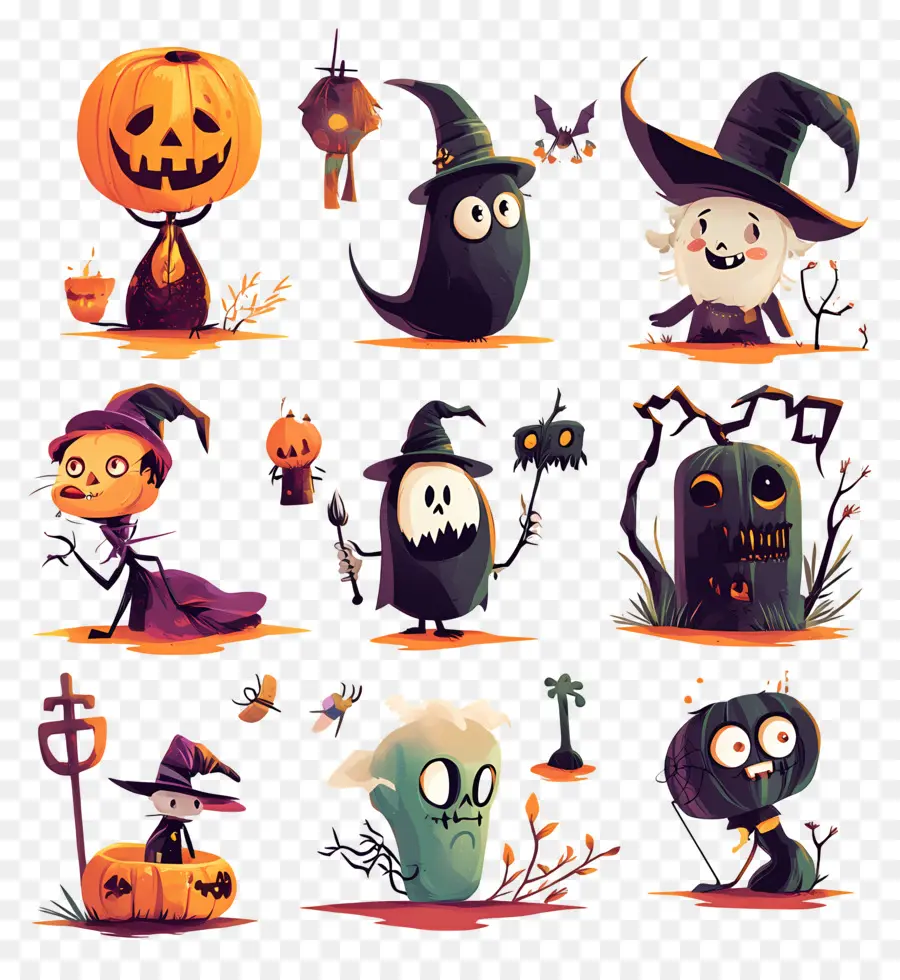 Elementos Do Dia Das Bruxas，Personagens De Halloween PNG