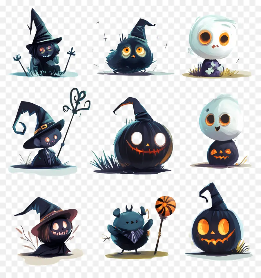 Elementos Do Dia Das Bruxas，Personagens Fofinhos De Halloween PNG