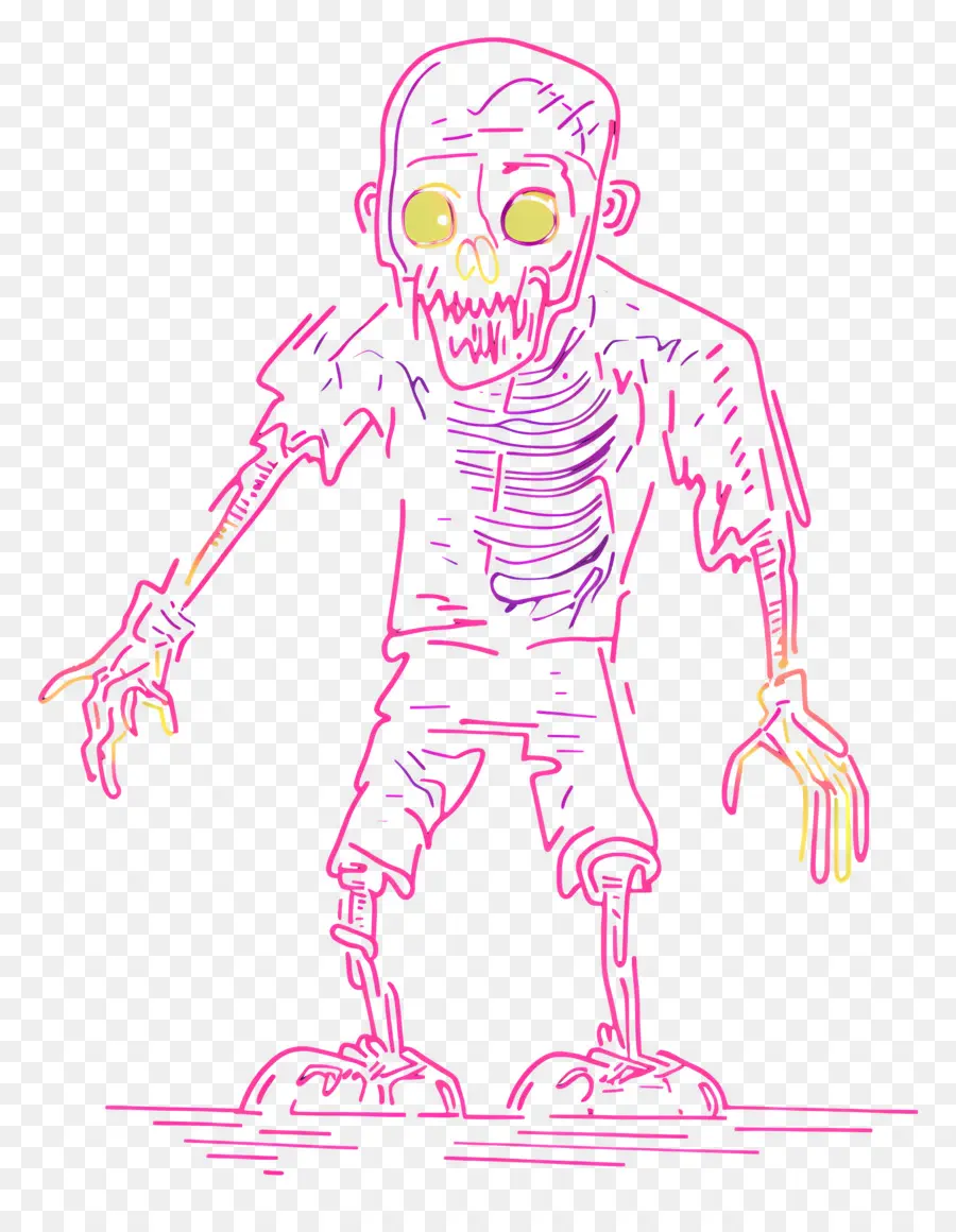 Linha Néon，Doodle Zumbi PNG