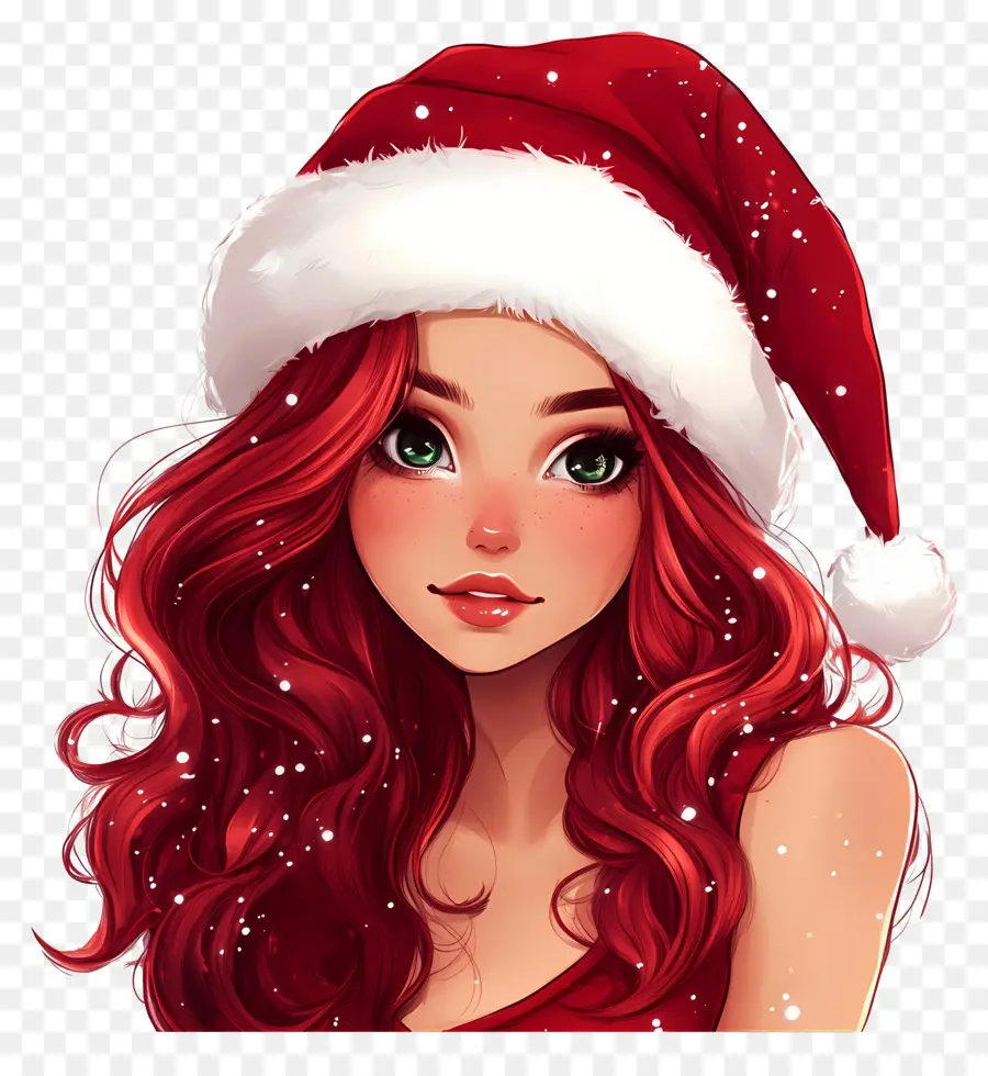 Natal Feminino，Menina Com Chapéu De Papai Noel PNG