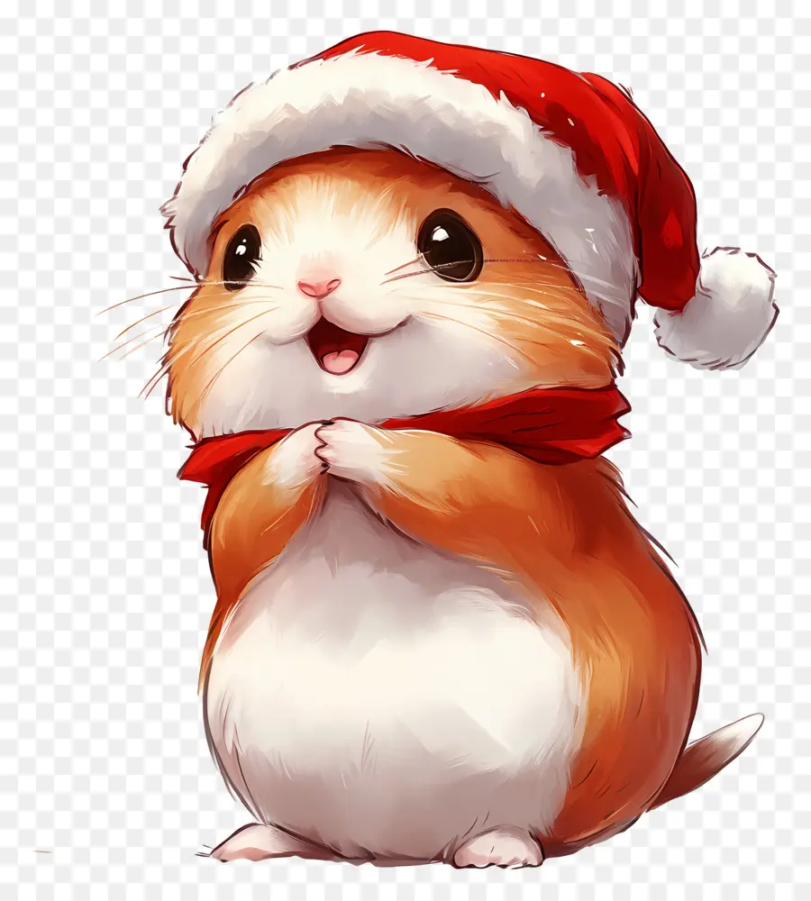 Hamster De Natal，Hamster Feliz Com Chapéu De Papai Noel PNG