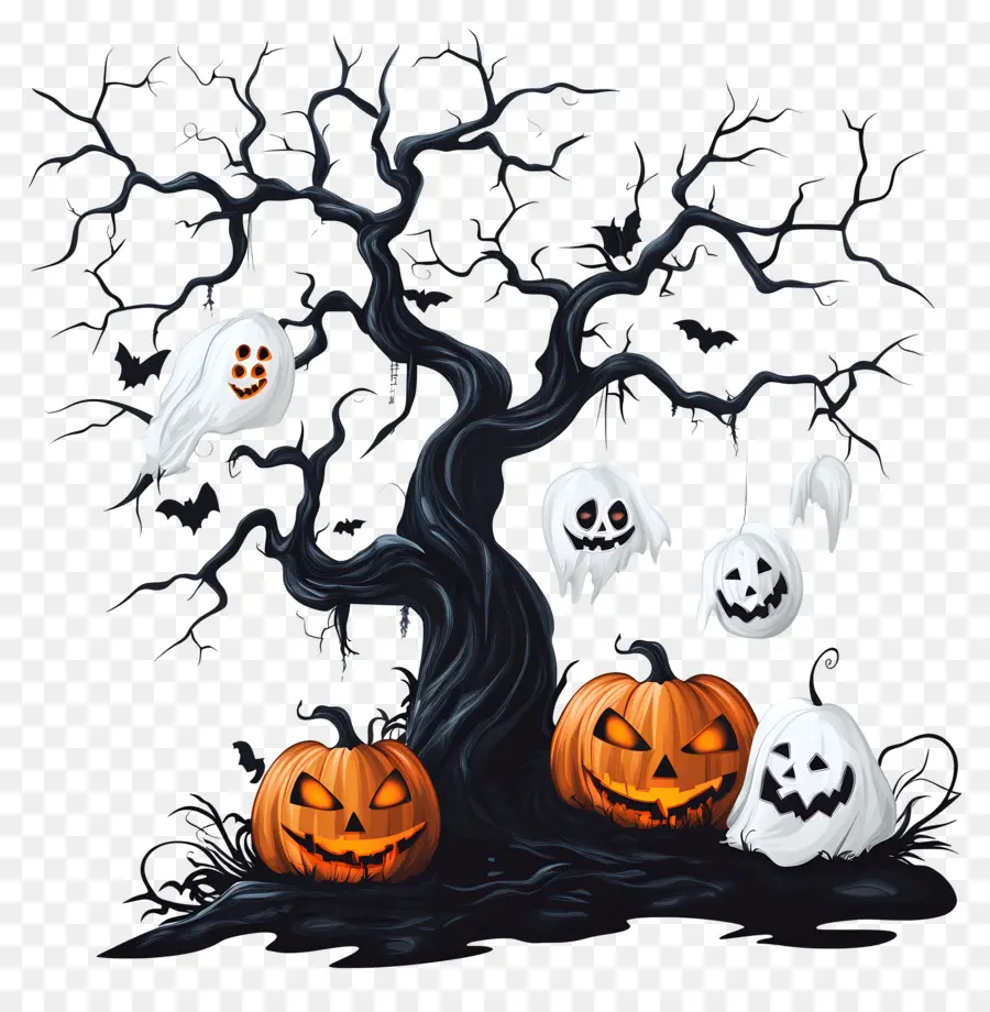 Elementos Do Dia Das Bruxas，Árvore De Halloween PNG