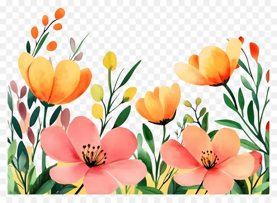 Borda De Flores，Flores Coloridas PNG