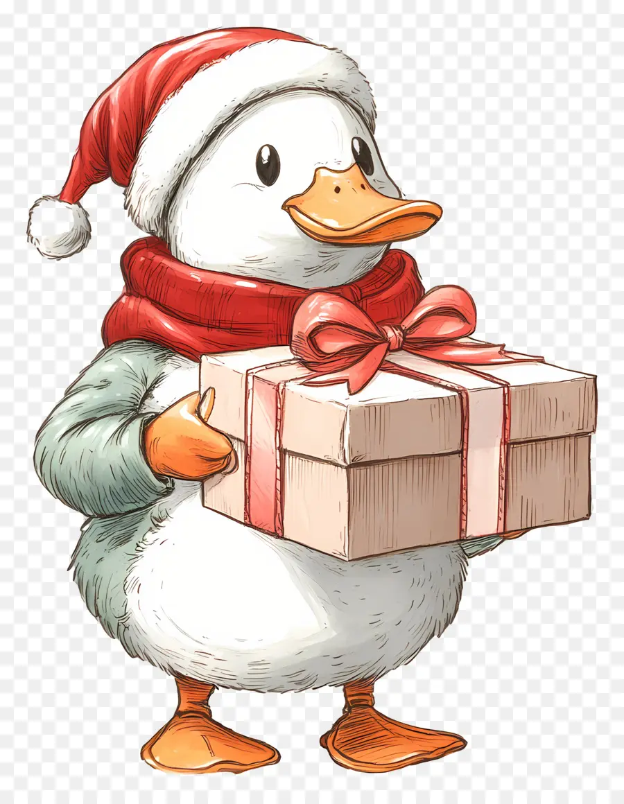 Pato De Natal，Pato Com Caixa De Presente PNG