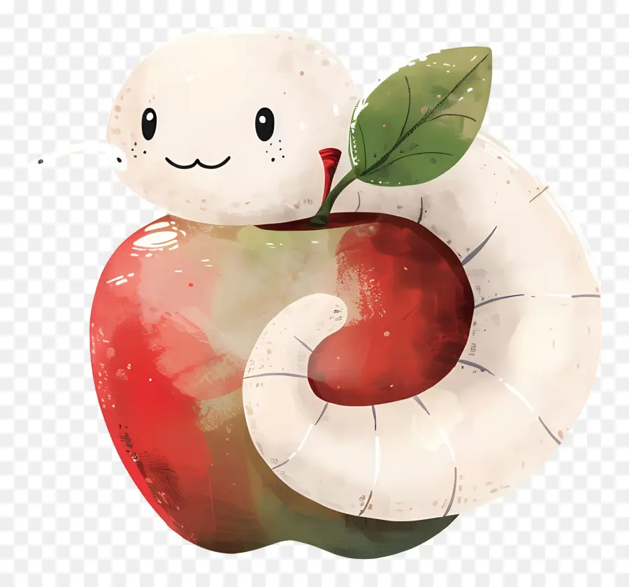 Maçã Com Minhoca，Verme Fofo Na Apple PNG