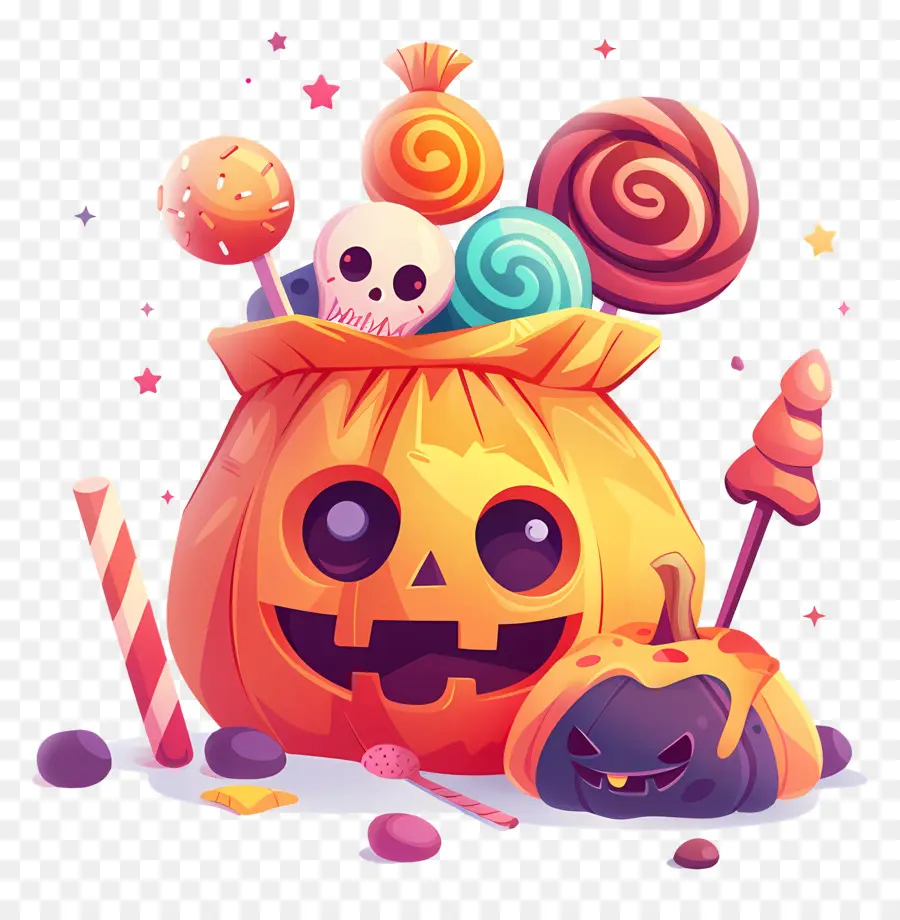 Cesta De Halloween，Saco De Doces De Halloween PNG