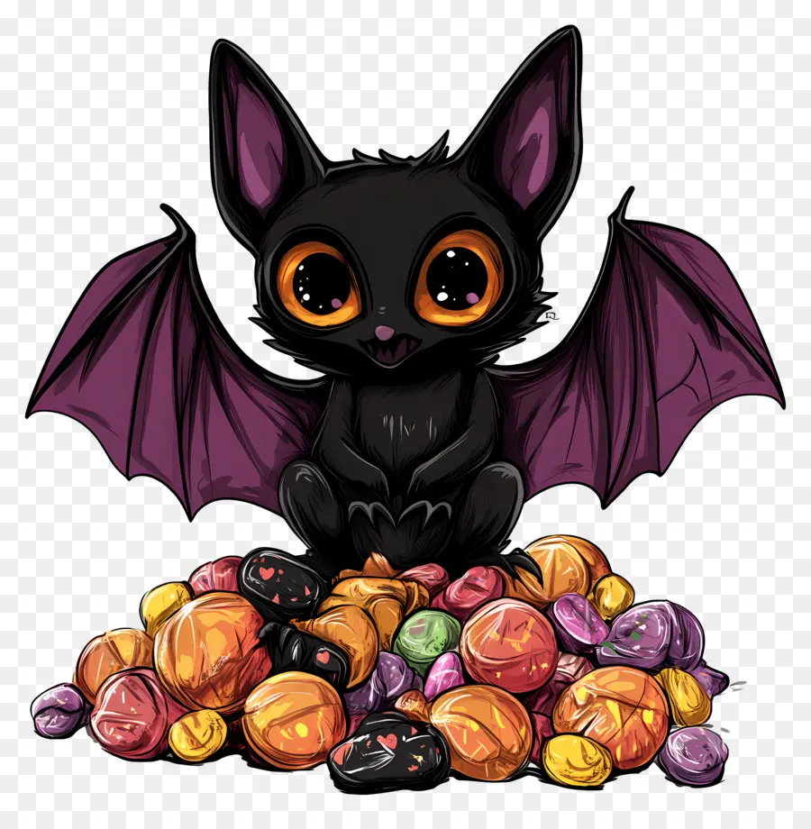 Morcegos De Halloween，Morcego Com Doce PNG