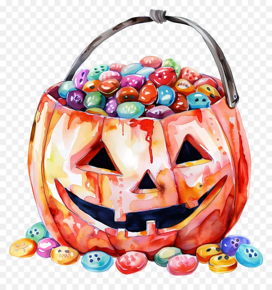 Cesta De Halloween，Abóbora De Halloween Com Doces PNG