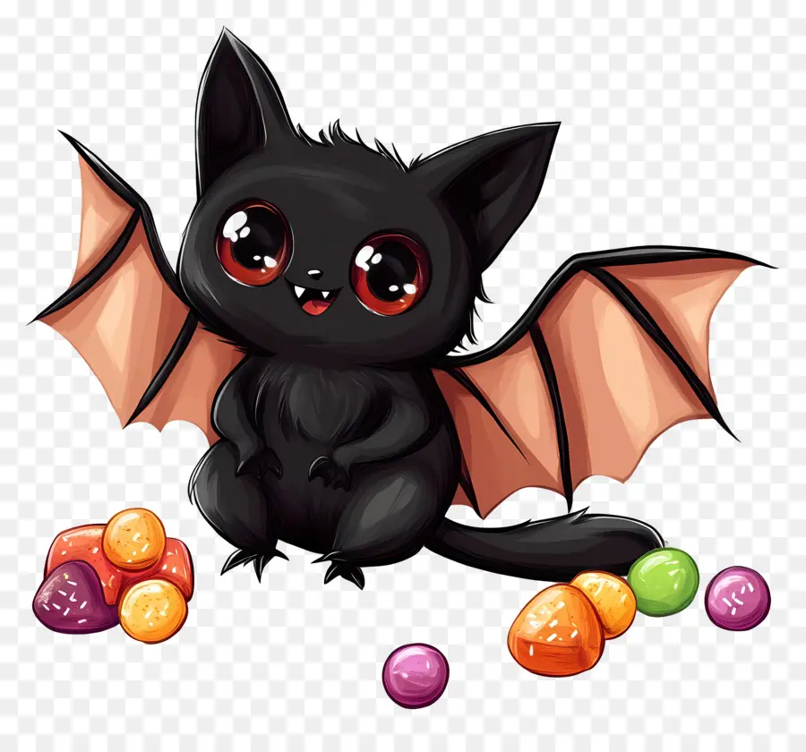 Morcegos De Halloween，Morcego Com Doce PNG