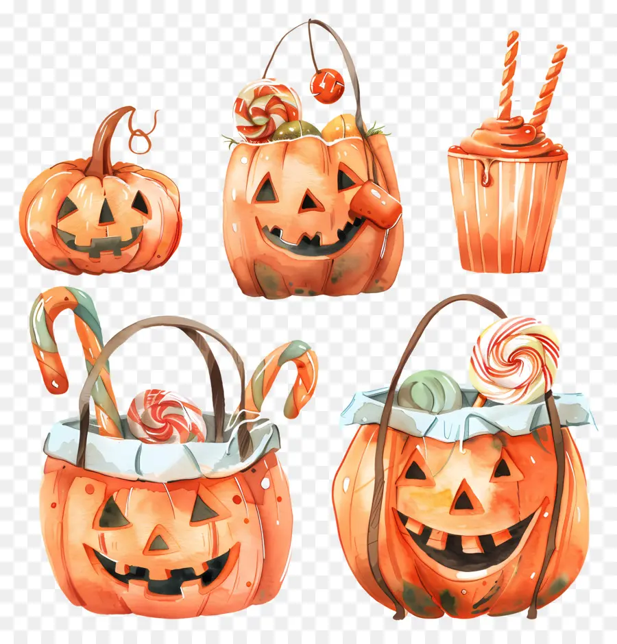 Cesta De Halloween，Baldes De Abóbora PNG