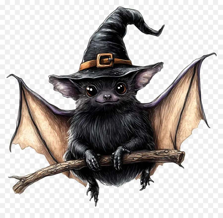 Morcegos De Halloween，Morcego Fofo Com Chapéu De Bruxa PNG