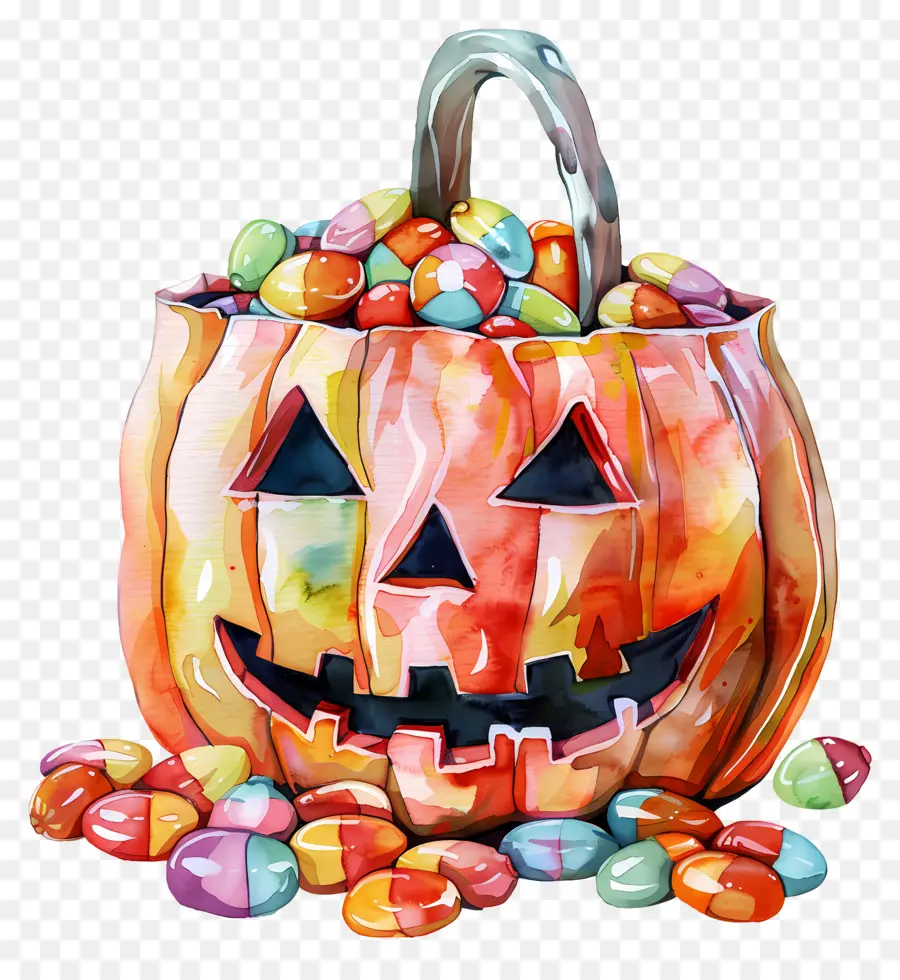 Cesta De Halloween，Abóbora De Halloween Com Doces PNG