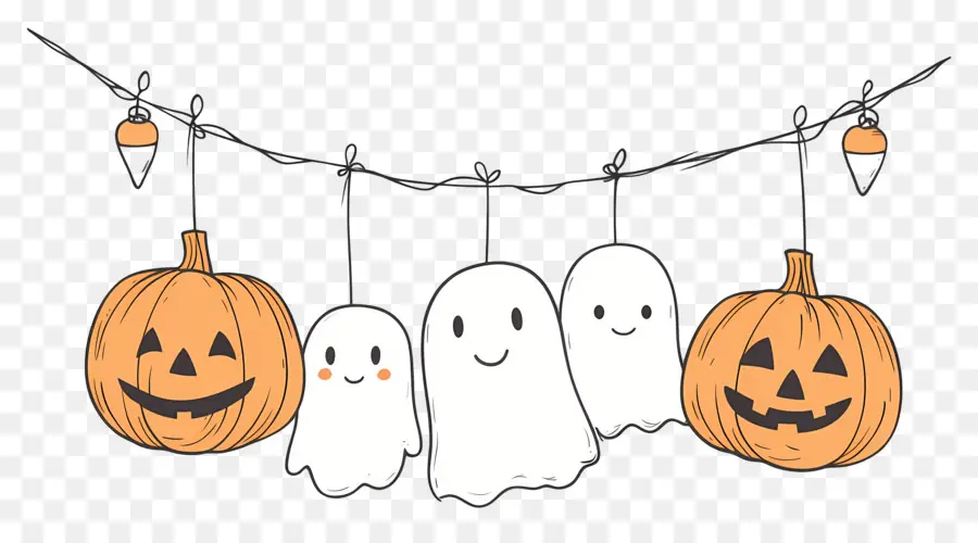 Guirlanda De Halloween，Fantasmas E Abóbora PNG