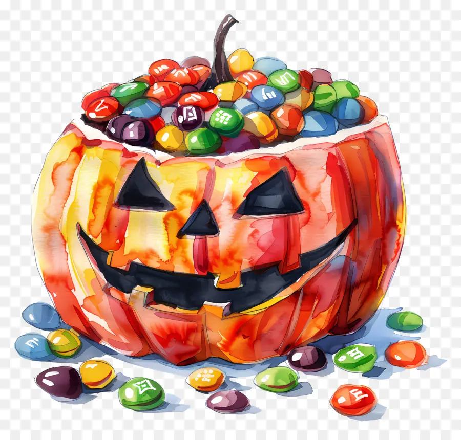 Cesta De Halloween，Abóbora De Halloween Com Doces PNG