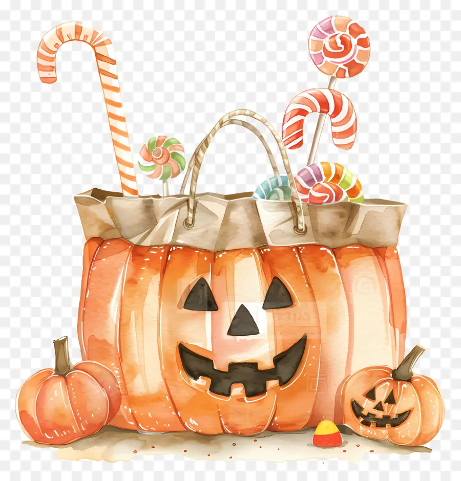 Cesta De Halloween，Abóbora Com Doces PNG