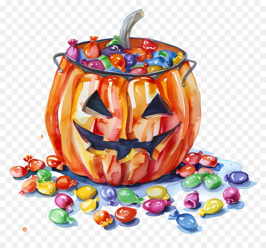 Cesta De Halloween，Abóbora De Halloween Com Doces PNG