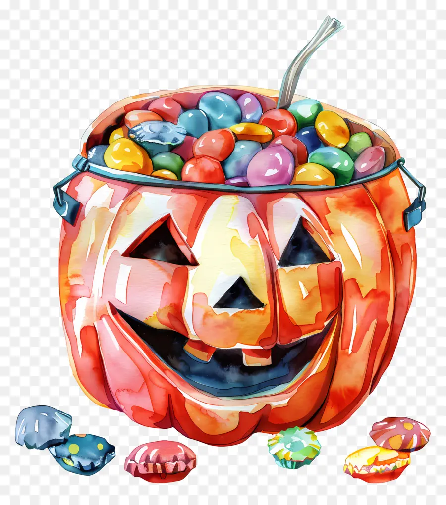 Cesta De Halloween，Abóbora De Halloween Com Doces PNG