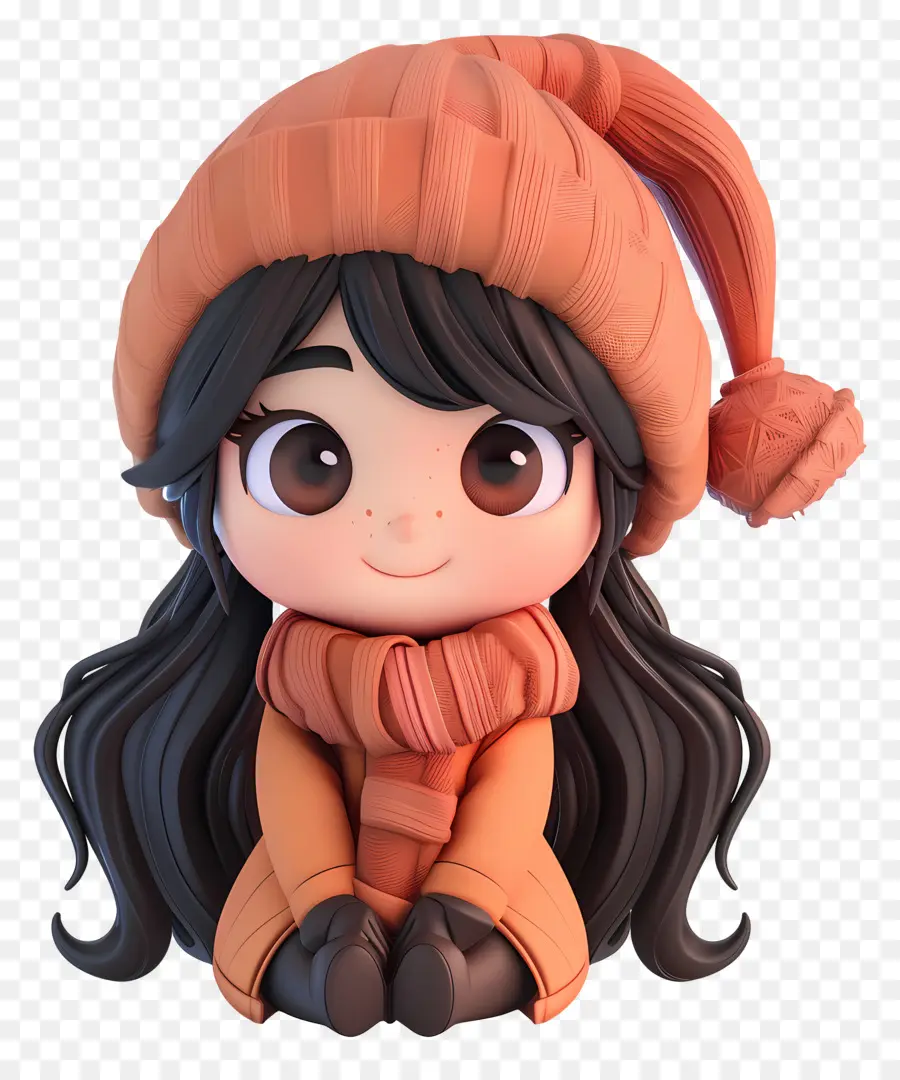 Garota Chibi，Garota Com Roupa Laranja PNG