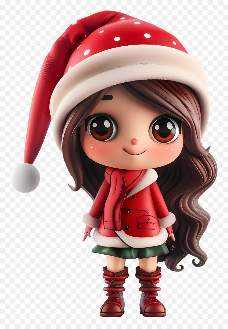 Garota Chibi，Garota Com Roupa De Papai Noel PNG