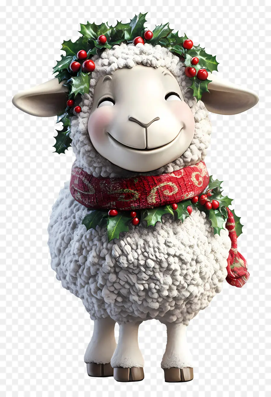 Ovelha De Natal，Ovelha Sorridente Com Holly PNG