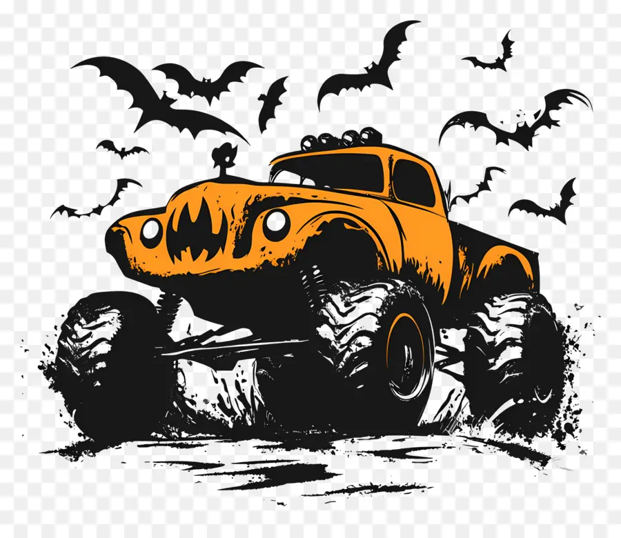 Caminhão Monstro Do Dia Das Bruxas，Monster Truck Com Morcegos PNG