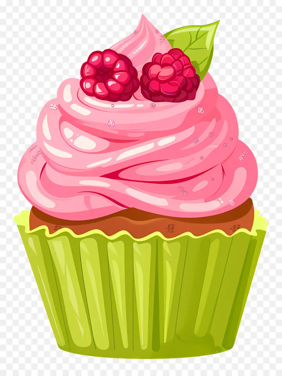 Cupcake Animado，Cupcake Rosa Com Frutas Vermelhas PNG