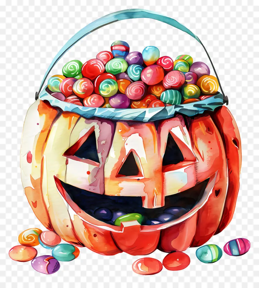 Cesta De Halloween，Abóbora De Halloween Com Doces PNG