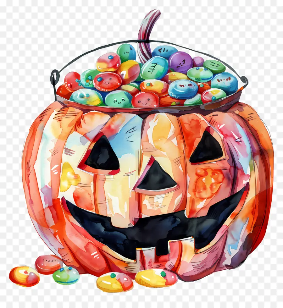 Cesta De Halloween，Abóbora De Halloween Com Doces PNG