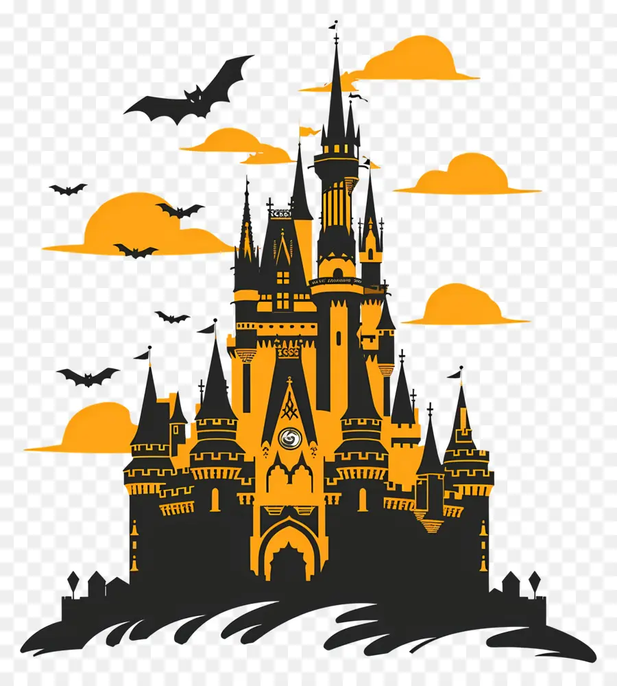 Castelo De Halloween Da Disney，Castelo Assombrado Com Morcegos PNG