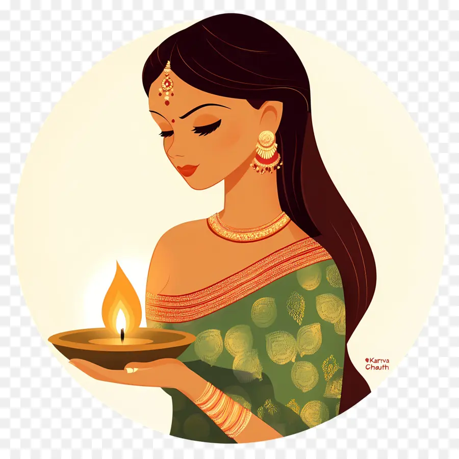 Karva Chauth，Mulher Com Diya PNG