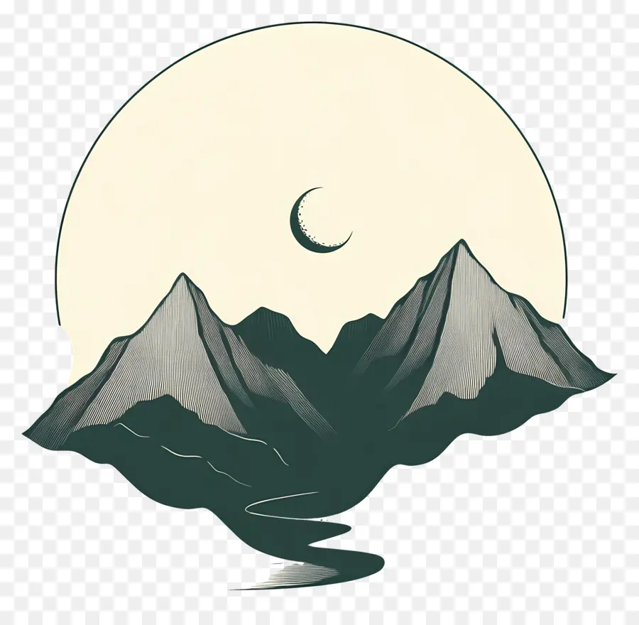 Contorno Da Montanha，Montanhas E Lua PNG