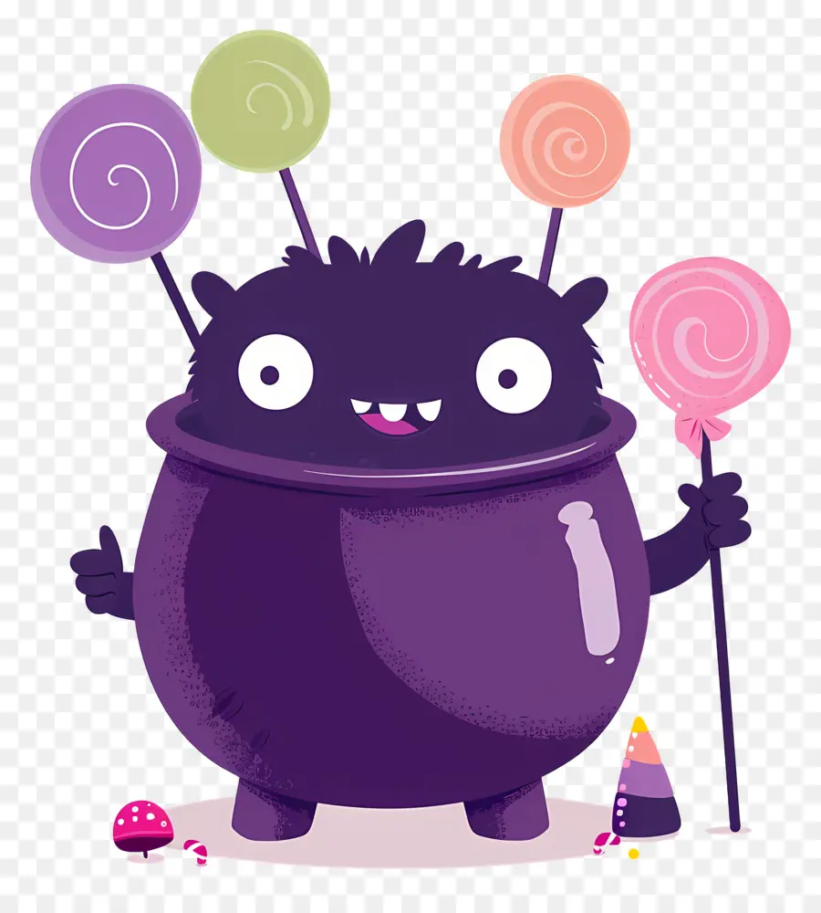 Doces De Halloween，Monstro Roxo Com Pirulitos PNG