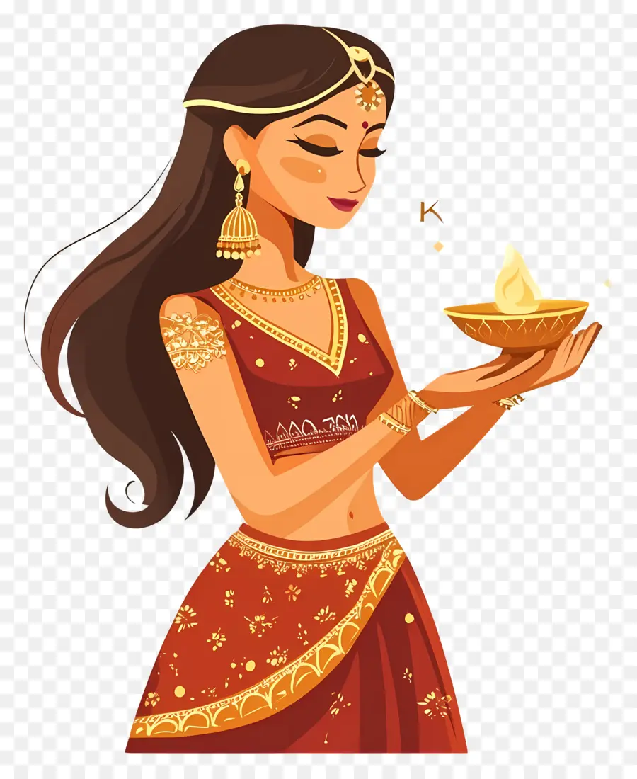 Karva Chauth，Mulher Com Lâmpada PNG