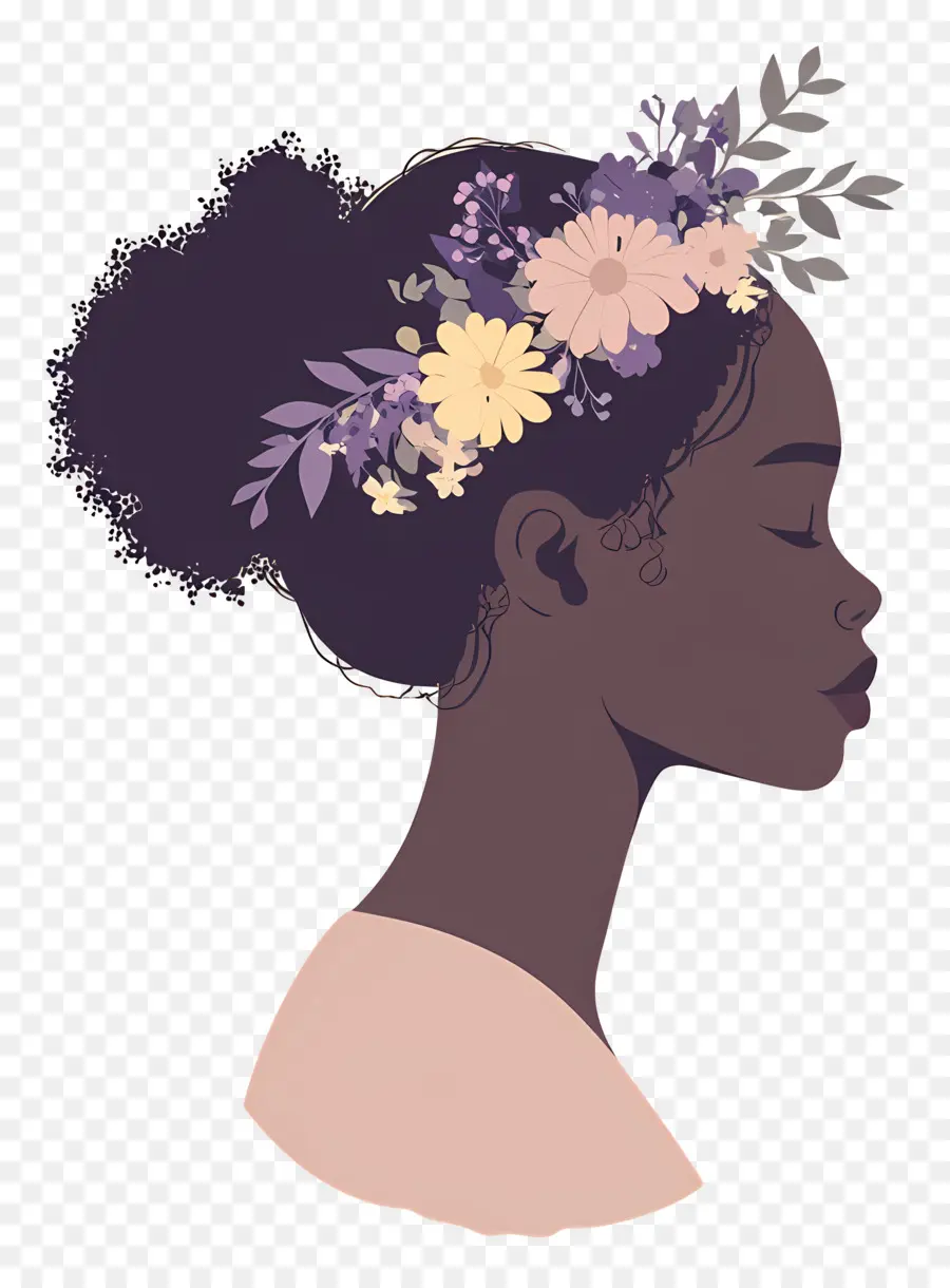 Logotipo Da Menina，Perfil Com Flores Roxas PNG