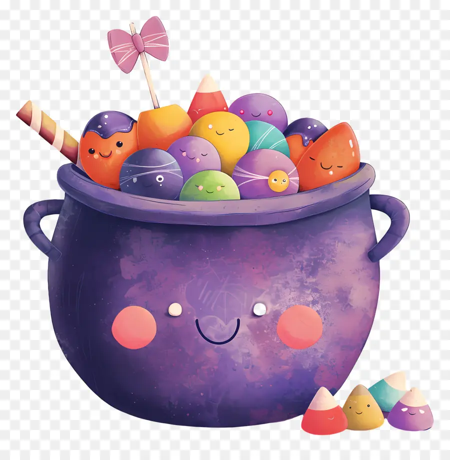 Doces De Halloween，Caldeirão De Doces Roxo PNG