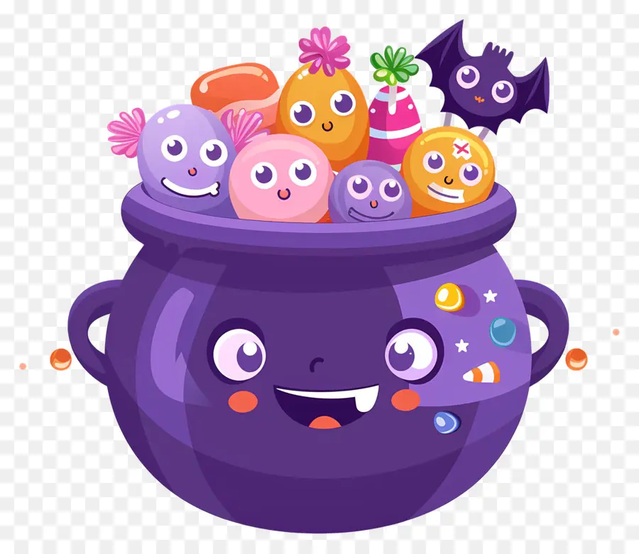 Doces De Halloween，Caldeirão De Doces Roxo PNG