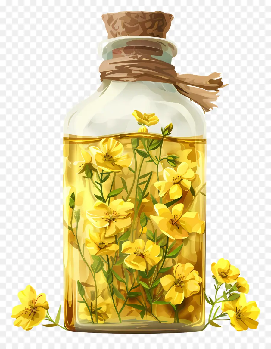 óleo De Canola，Frasco Com Flores Amarelas PNG