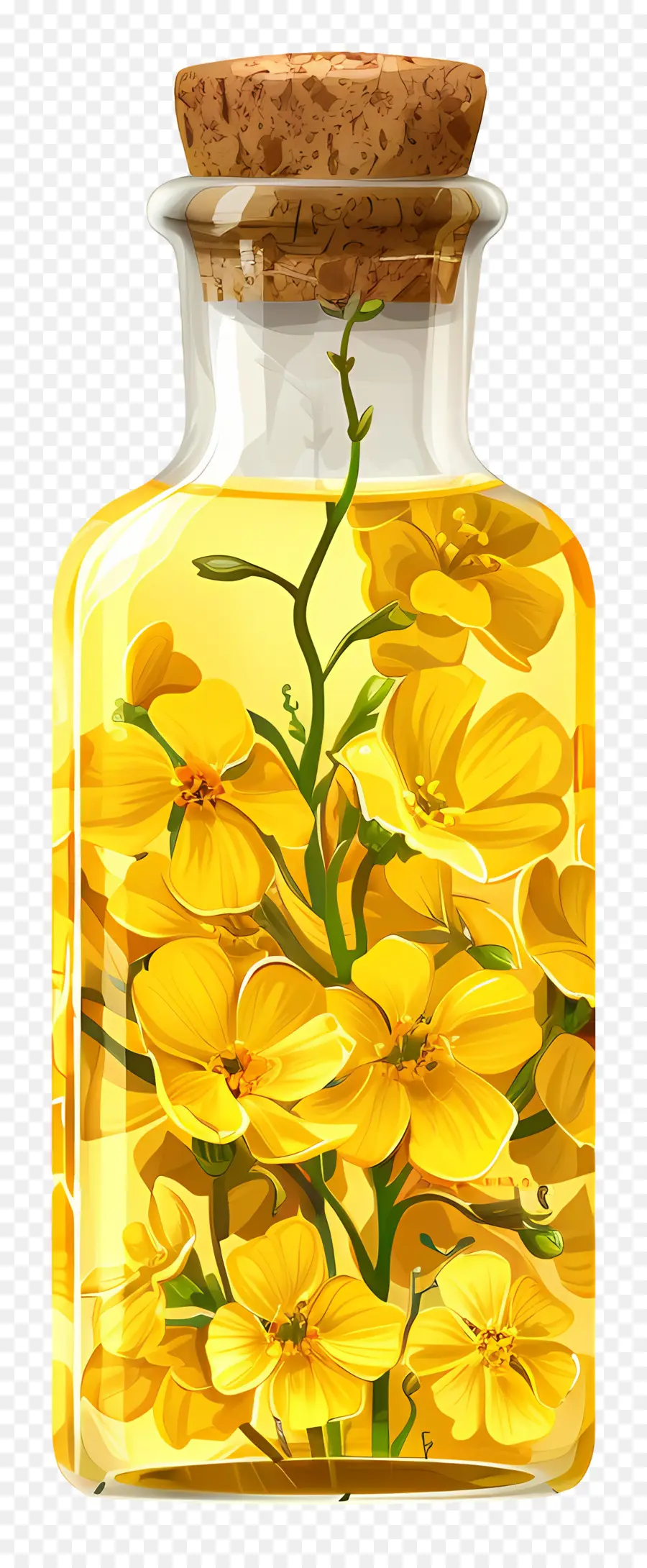 óleo De Canola，Flores Amarelas Em Uma Garrafa PNG