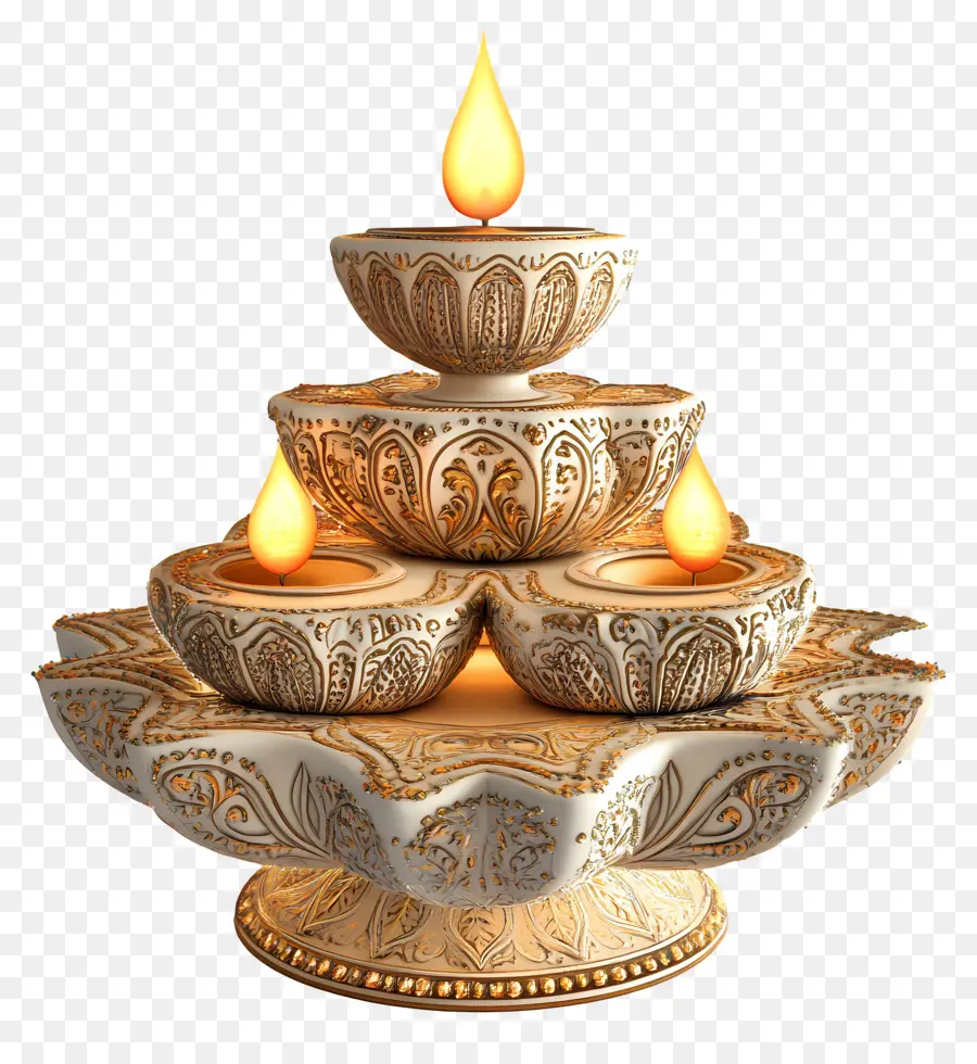 Deepavali，Conjunto Diya Ornamentado PNG