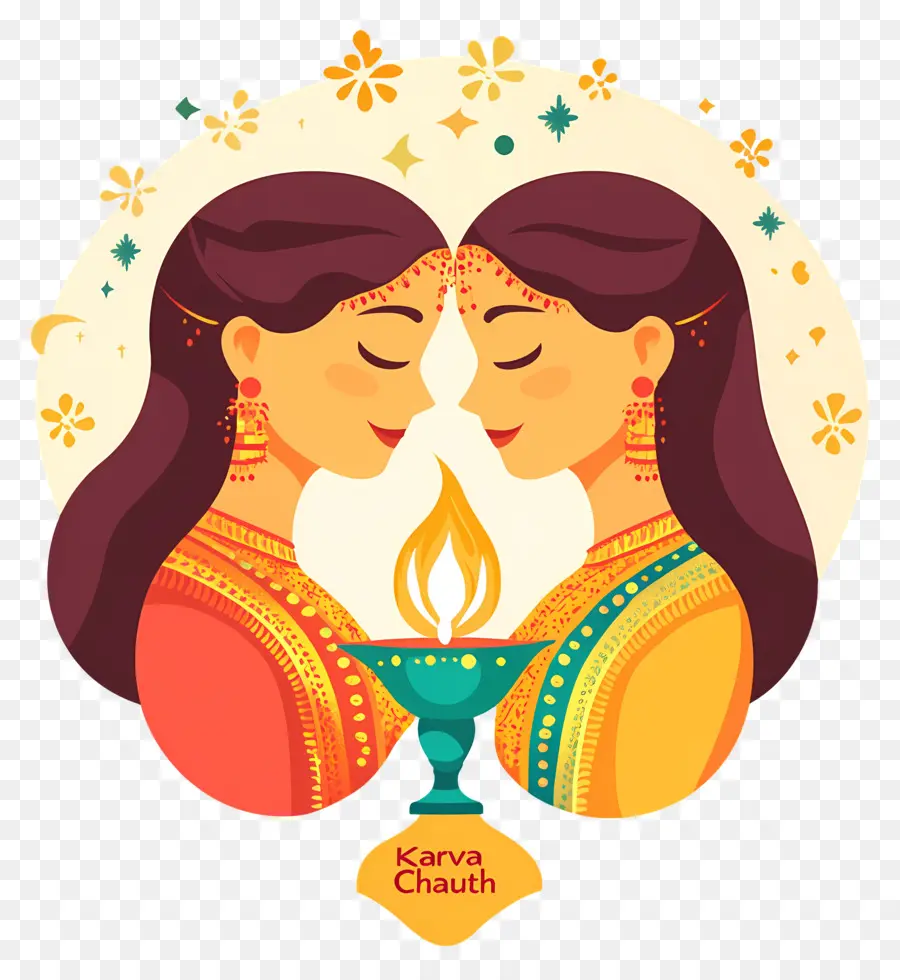 Karva Chauth，Duas Mulheres Com Diya PNG