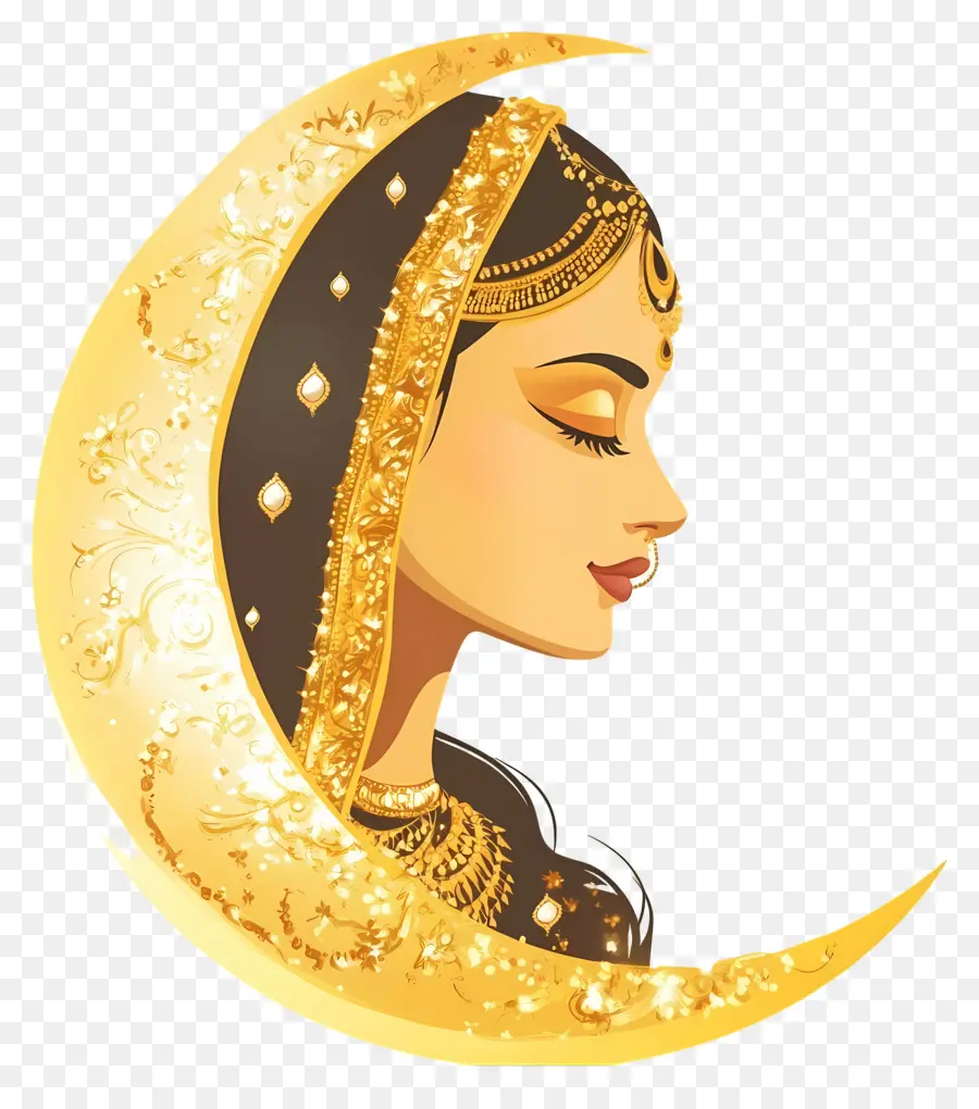 Karva Chauth，Mulher Lua Dourada PNG