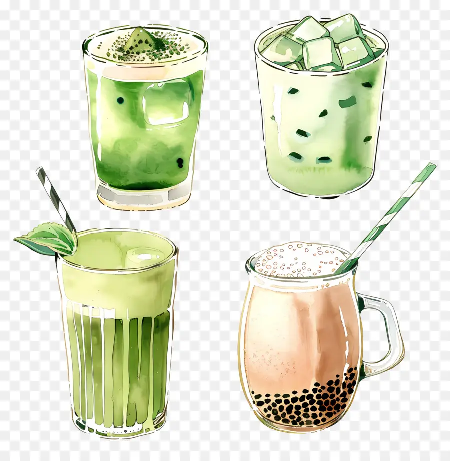 Bebida Matchá，Bebidas Verdes PNG