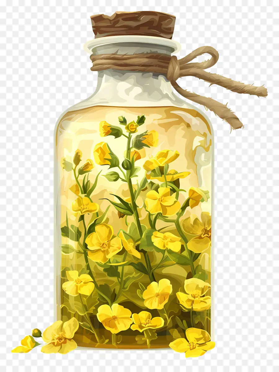 óleo De Canola，Frasco Com Flores Amarelas PNG