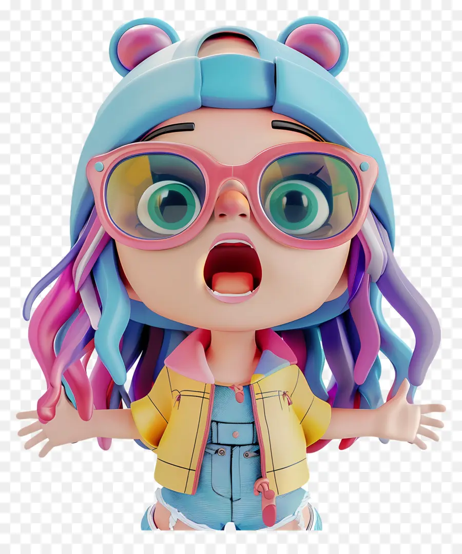 Surpresa De Menina，Personagem Colorido Com óculos PNG