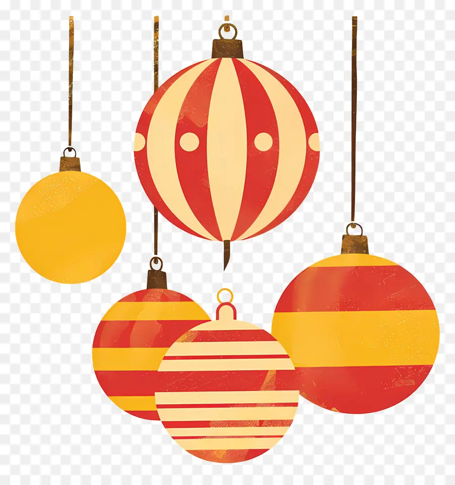 Pendurando Bolas De Natal，Enfeites Vermelhos E Amarelos PNG