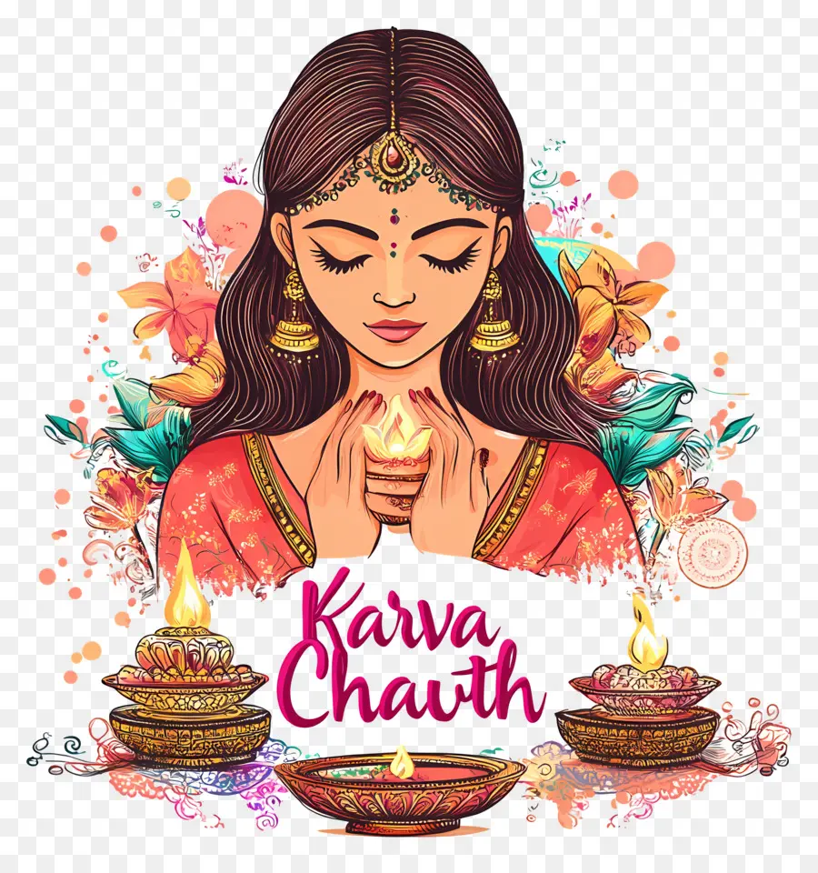 Karva Chauth，Mulher Com Lâmpada PNG