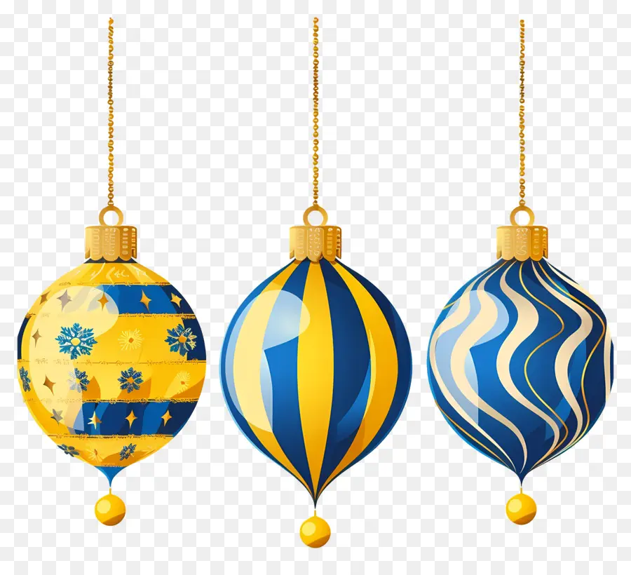 Pendurando Bolas De Natal，Enfeites Azuis E Amarelos PNG