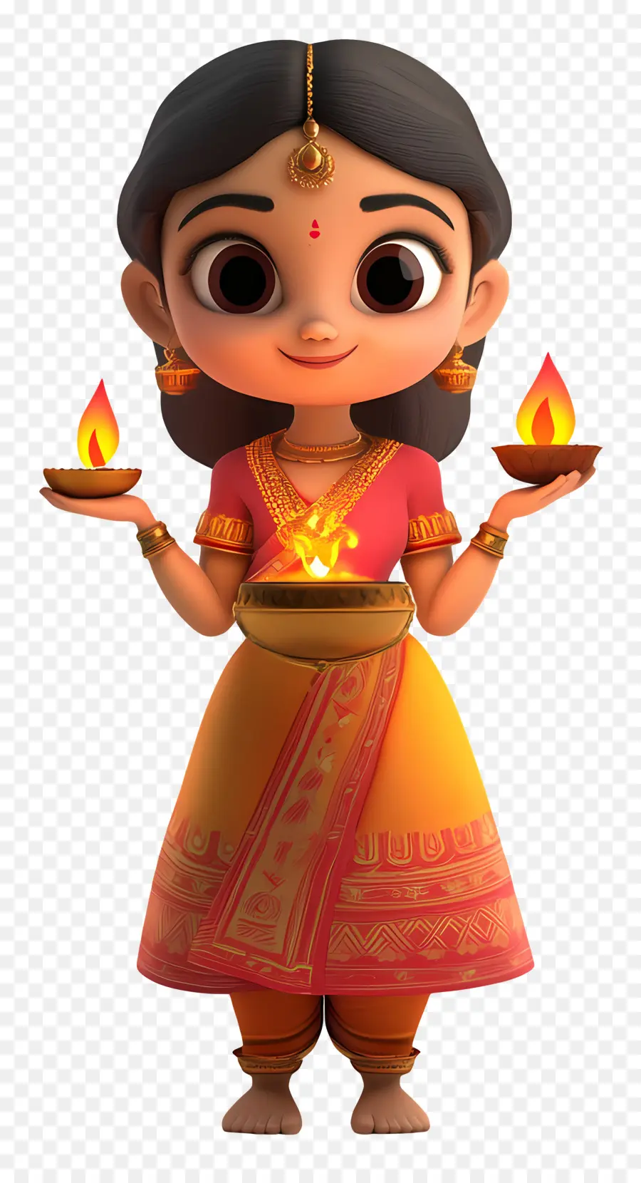 Deepavali，Menina Com Lâmpadas PNG